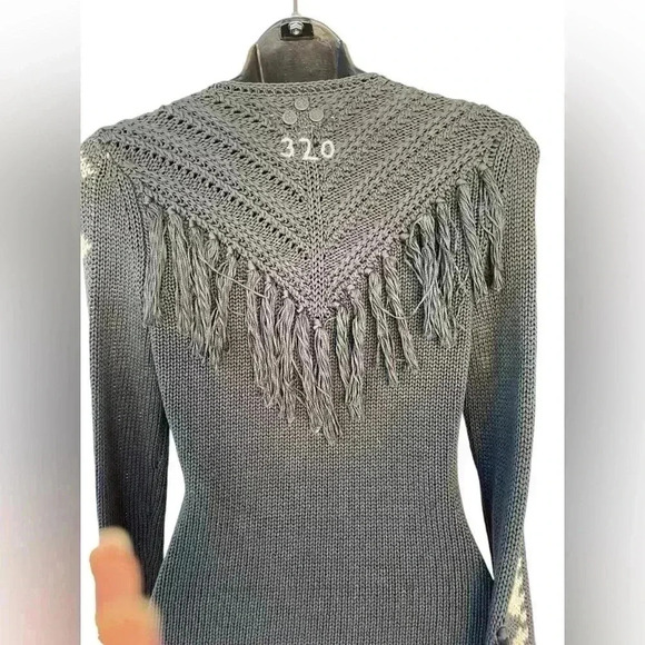 ODD MOLLY women’s charcoal gray knit fringe sweater pockets and from zip sz 0 - Picture 3 of 15